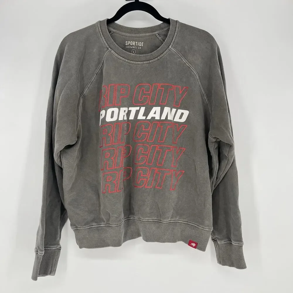 Sportique Rip City Portland Gray Crewneck Sweatshirt Oversized Women's Large
